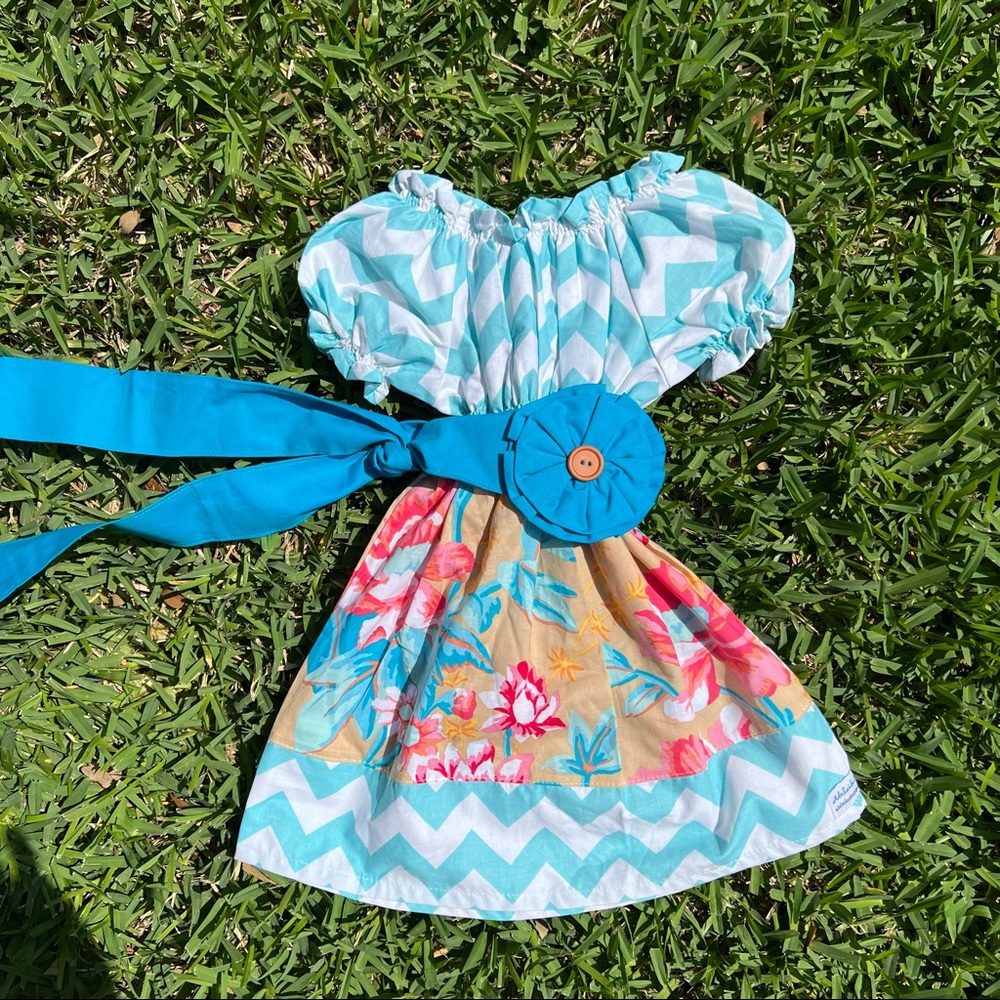 ADELAIDE ORIGINAL blue pink chevron and floral boho little girl's dress
